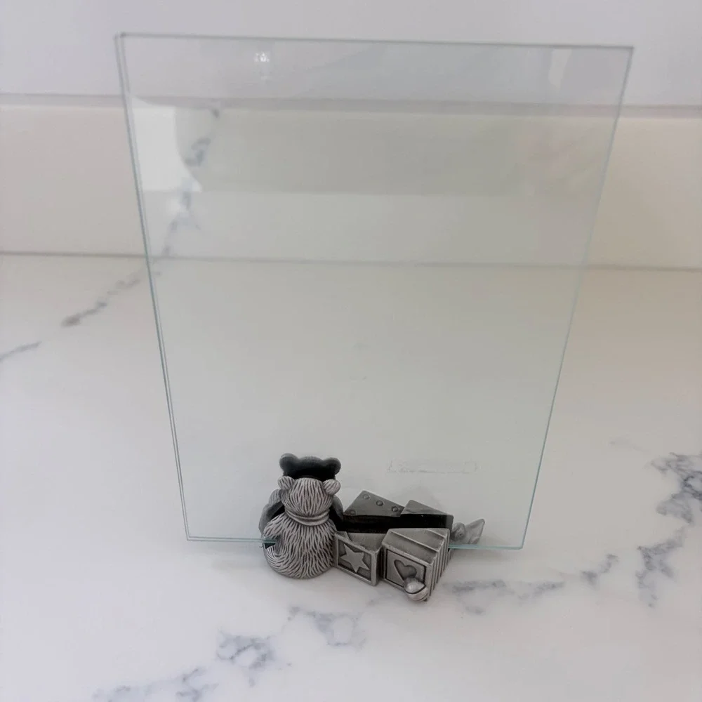 Vintage Pewter Teddy Bear and Blocks 5x7 Floating Glass Picture Frame Nursery